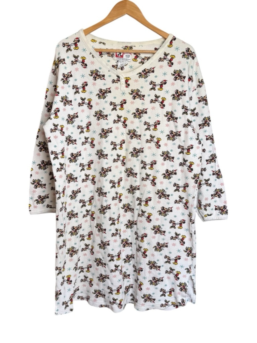 Mickey Inc Thermal Waffle Knit Sleep Shirt One Size Vintage Winter Snowflake - Picture 1 of 10
